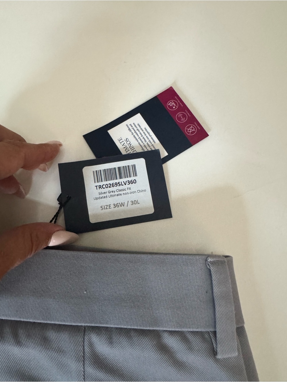 Charles Tyrwhitt Men's Flat-Front Chinos in Light Gray - Picture 2 of 6